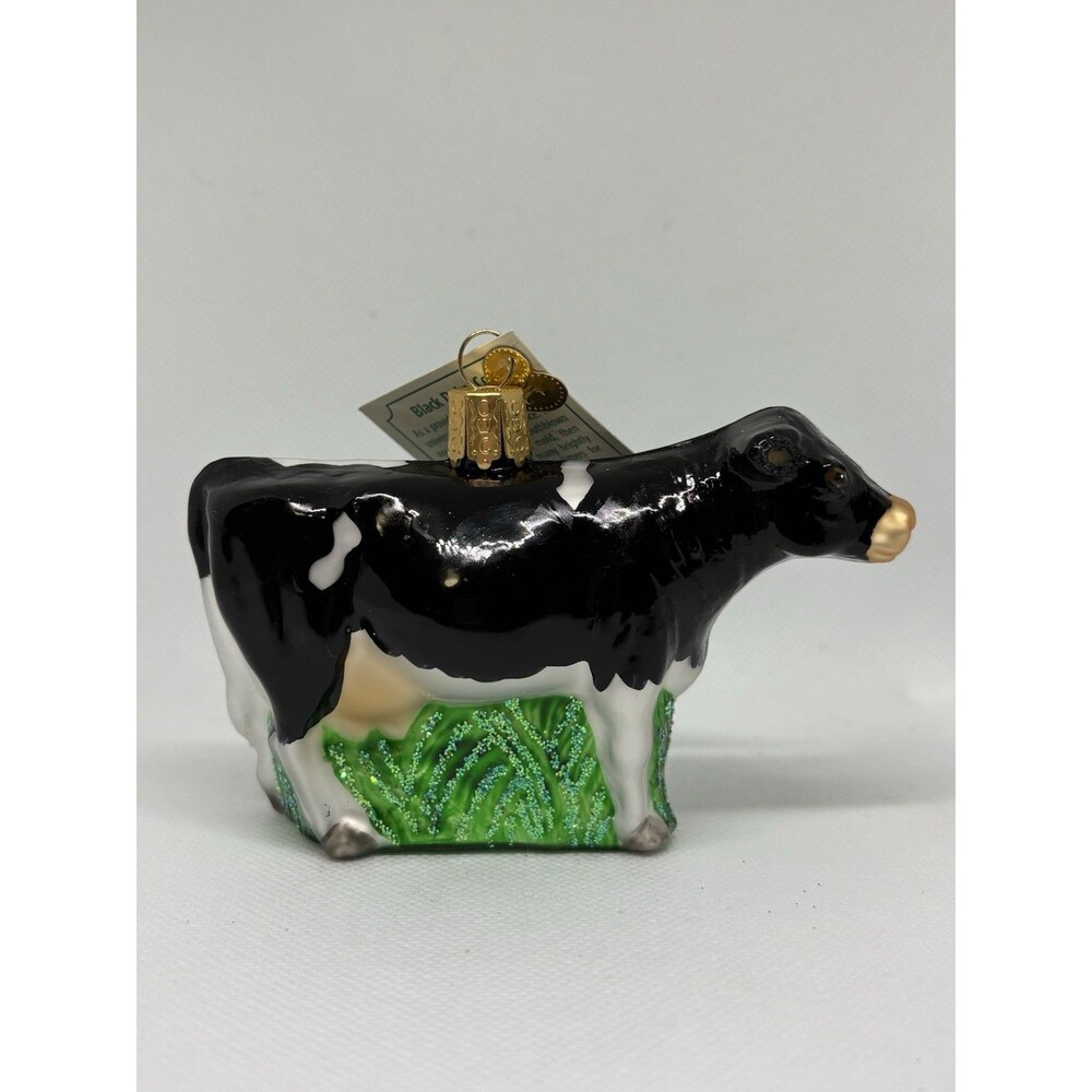 Old World Christmas Dairy Cow Ornament Black White Blown Glass NEW